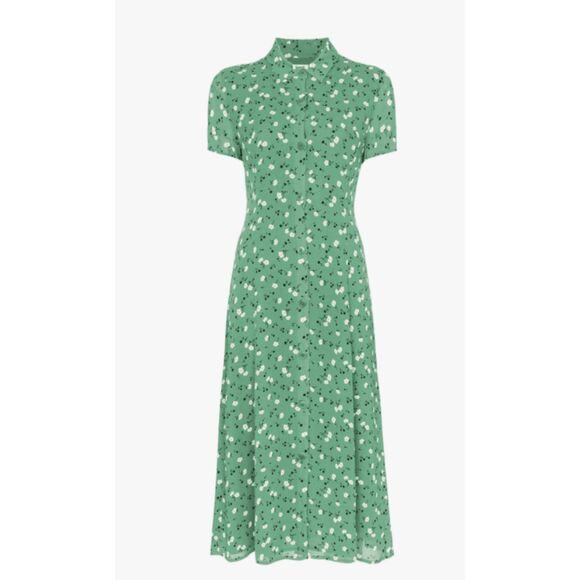 Reformation Dresses & Skirts - Reformation Sheila Midi Shirt Dress Green Floral Collar Size 4 S